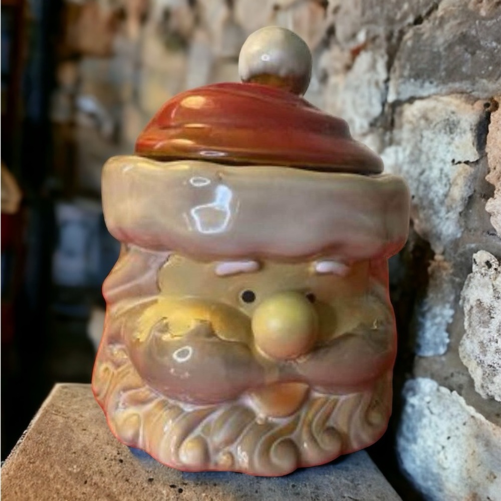 Santa Christmas candy jar stoneware